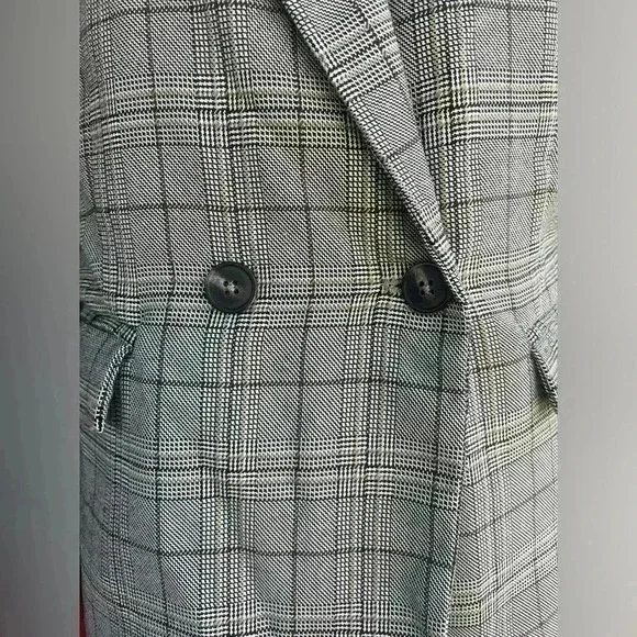 Cotton:on womens plaid Blazer oversized double breasted, buttoned black taupe XS - Picture 2 of 8